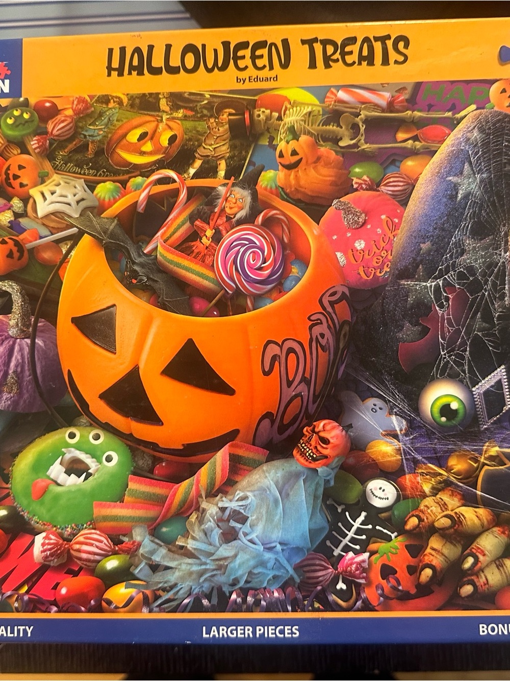 White Mountain Halloween Treats Puzzle — Orange Jack-o'-Lantern Candy Bowl
